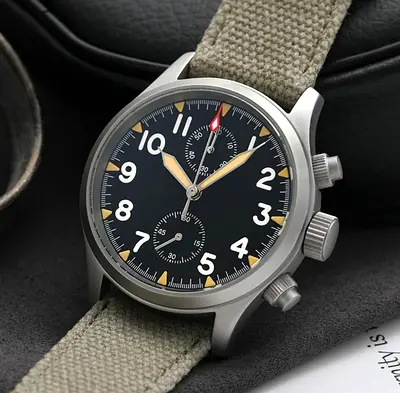 Men's Pilot Style Chronograph Watch with Canvas Strap