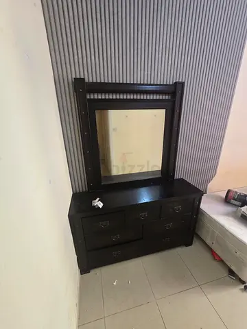 Dark Wood Dresser with Mirror - 5 Drawers, Good Condition