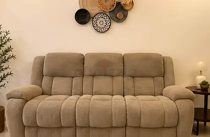3-Seater Plush Recliner Sofa - Light Grey, Excellent Condition