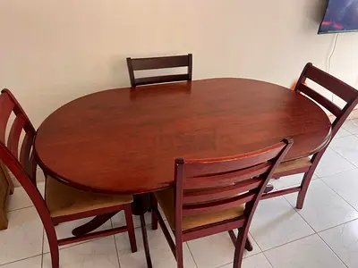 Solid Wood Oval Dining Table with 4 Chairs - Dark Cherry Finish