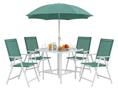 George Home Miami 6 Piece Patio Set - Table 4 Chairs and Parasol - Brand New Box Pack