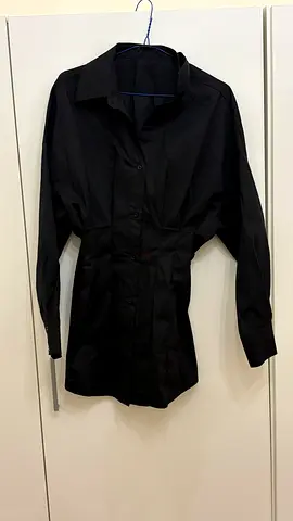 Black Cinched Waist Shirt Dress – Mid-Thigh Length 🖤✨