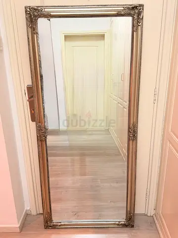 Large Ornate Silver Wooden Full-Length Mirror – 165 × 72cm