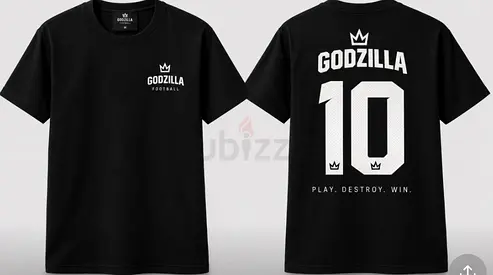 Black Godzilla Football Graphic T-shirt (Size not specified)