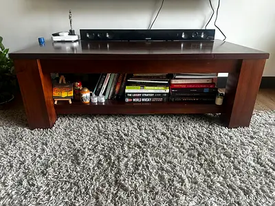 Solid Wood High Quality Coffee Table / TV Entertainment Unit with Shelf - Dark Brown