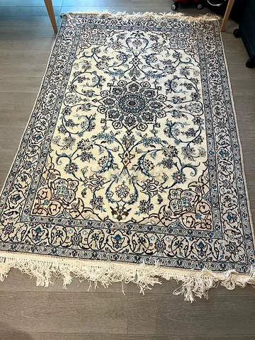 Used Persian-style area rug - cream and blue, 4x6 ft (approx)