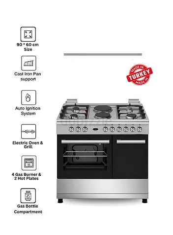 Venus Cooker 90x60 cm 4 GAS + 2 Hot Plate with Electric Oven VC9642BCD (TURKEY) FREE DELIVERY IN DXB