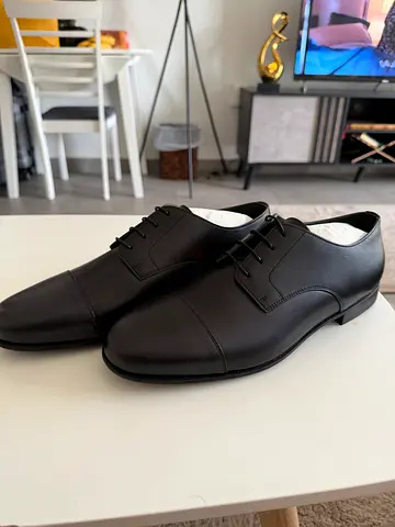 Hermas Black Leather Men's Dress Shoes - Size 43, Good Condition