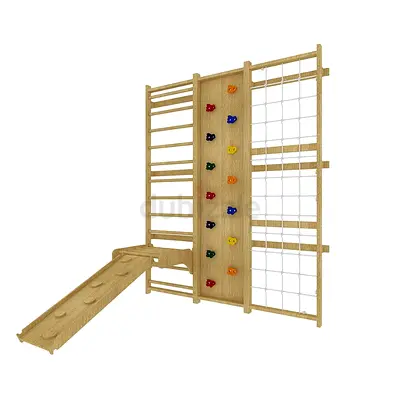 10-in-1 Wooden Swedish Ladder Wall Gym Set for Kids - Climb, Swing, Slide