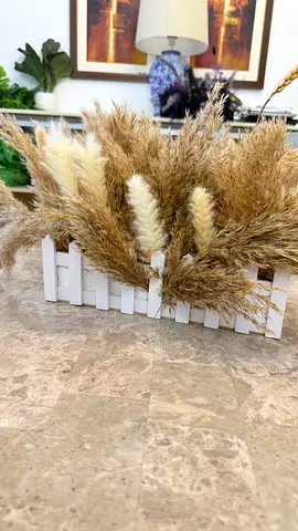 Decorative Dried Pampas Grass Arrangement in White Wooden Planter 2 ps