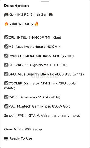 Gaming PC - Intel i5 14th Gen, RTX 4060, 16GB RAM, 500GB NVMe + 1TB HDD