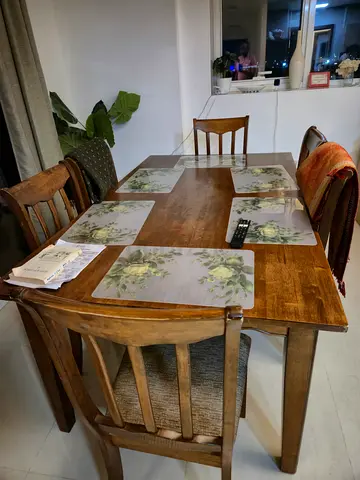 Solid Wood 6-Seater Dining Table with Chairs - Good Condition