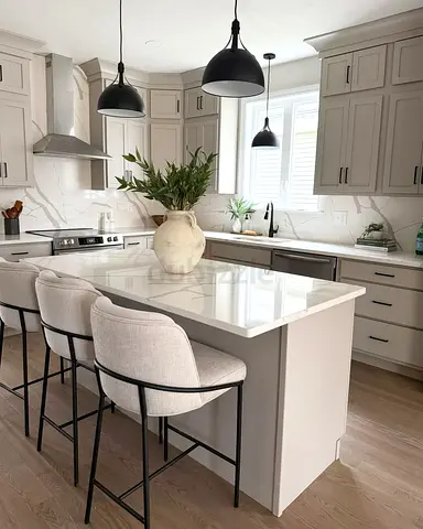 Modern grey kitchen with marble-look island custom made