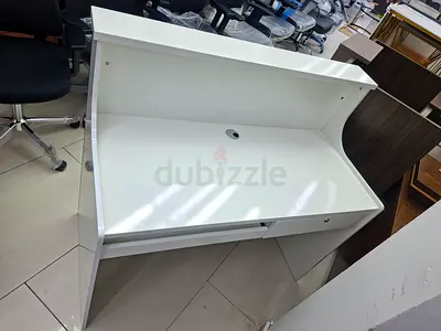White Reception Counter / Desk with Cable Port and Drawer - Good Condition