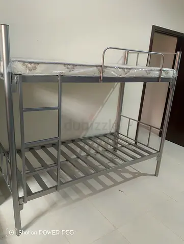 Metal Bunk Bed with Ladder and New Mattress - Silver