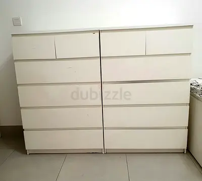 2 Separate White 6-Drawer Chest / Double Dresser - Good Functional Condition. Most go this week.