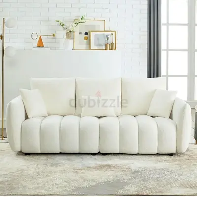 Cream Bouclé 3-Seater Sofa — Modern Curved Design