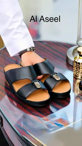 Al Aseel Black Leather Men's Slide Sandals - Size available (Free Delivery)