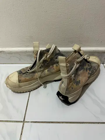 Used high-top casual sneakers, beige patterned, Converse