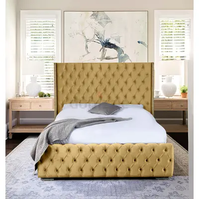 Tall headboard gold velvet chesterfield king bed