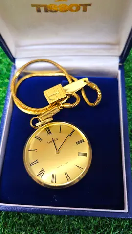Vintage 1970s Tissot Gold Pocket Watch with Chain Switzerland 🇨🇭 made (Used) with box