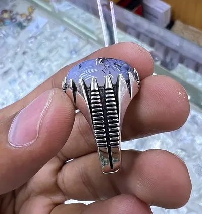 Men's Silver Ring with shajri aqeeq