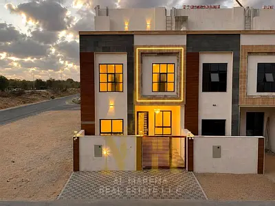 Villa for sale in Al Zahia consisting of: 4 master bedrooms, a majlis (formal sitting room), a living room, a maid's room, and a rooftop terrace. Free