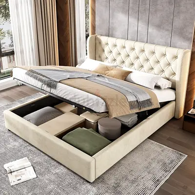 Brand new beige colour 180*200 king size bed with hydrulic