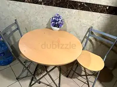 Ikea foldable round dining table with 2 matching stools - light wood