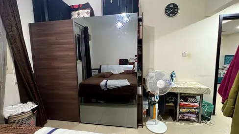 Dark Wood Wardrobe with Mirrored Doors - Good Condition