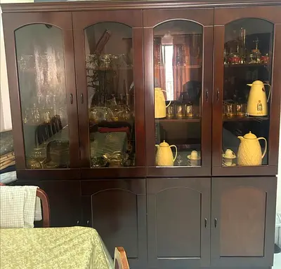 Large Dark Wood Display Cabinet / Cabinet with Glass Doors