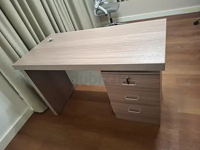 Compact wooden office desk with 3 drawers - light oak finish
