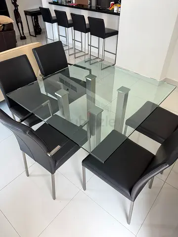 Modern Glass Top Dining Set with Black Chairs