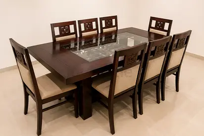 Large 8-Seater Dining Table with 8 Matching High-Back Chairs