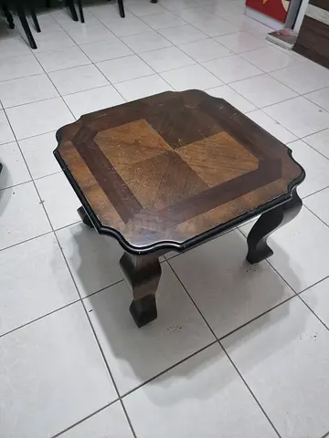 Vintage wooden coffee table with parquet top