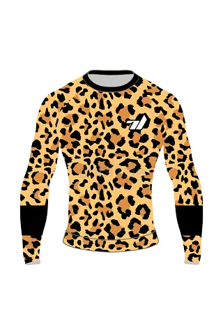 Leopard Print Rash Guard Orange Long Sleeve For Kids