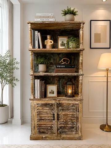 Modren Solid Wood Distressed Bookcase / Display Cabinet - Solid Storage Shelf