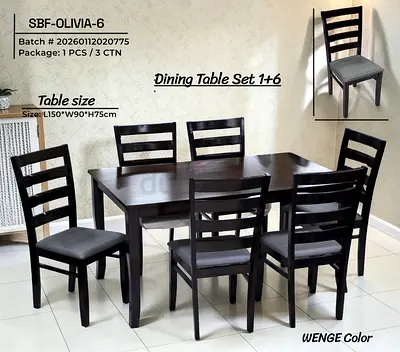 Wenge 7-piece Wooden Dining Table Set (1+6), L150 x W90 x H75 cm