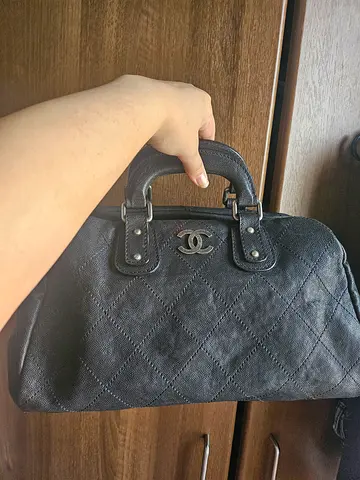 Authentic Chanel Black Quilted Caviar Leather Doctors Handbag with top handles
