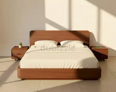 Mid-century Wooden Queen Bed Frame with Matching Nightstands