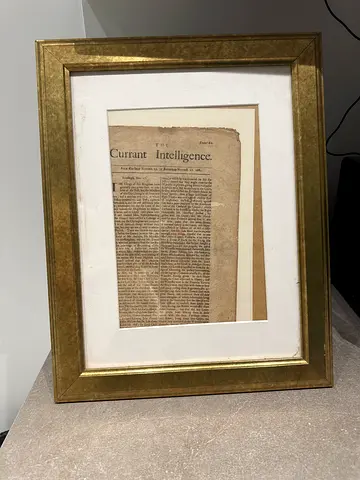 history framed Antique Newspaper Clipping in Gold Frame since year 1681