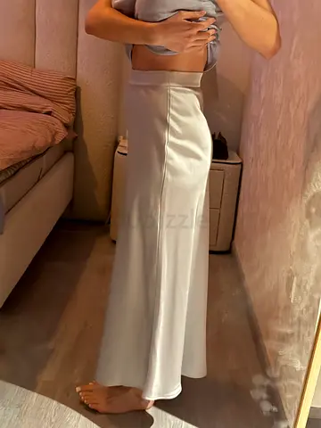 Light grey wide-leg high-waist trousers, size approx S