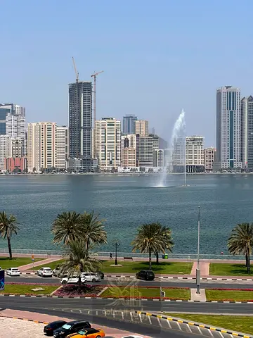 For Rent in Al Majaz 2, spacious 3 bedroom apartment with living room and maid room, full sea view, bachelors contract, partitions allowed, payment in