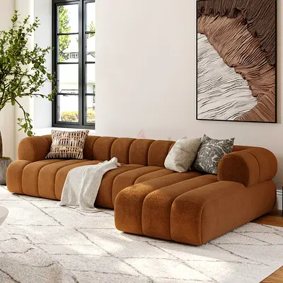 Brand New Modern Brown Modular Sofa — Low Profile 3-Seater with Chaise