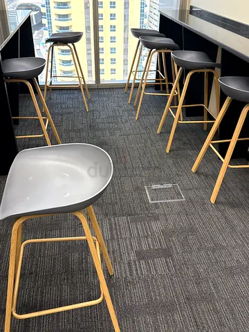 Modern Grey Bar Stools with Wooden Legs