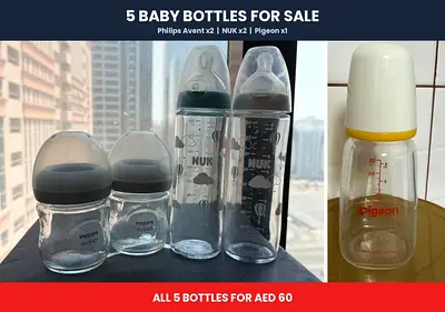 Set of 5 Baby Bottles – Philips Avent, NUK and Pigeon