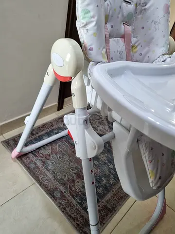 Adjustable Baby High Chair with Tray and Recline - Light Pink/White