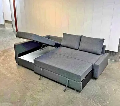 Grey Sectional Sofa Bed with Built-in Storage