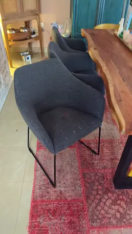 Set of 3 modern grey upholstered dining chairs with metal legs