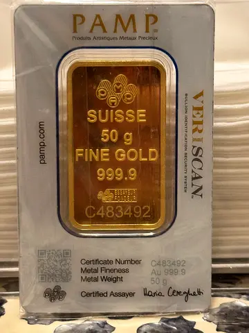 PAMP Suisse 50g .9999 Fine Gold Bar (Sealed Veriscan) - Certified